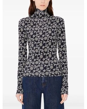 KENZO Flower-Print Turtleneck T-Shirt - Blue