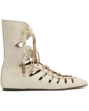 Isabel Marant Liade Lace-Up Leather Boots - Natural