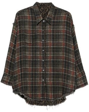 R13 Plaid-Check Distressed-Effect Reversible Cotton Shirt - Grey