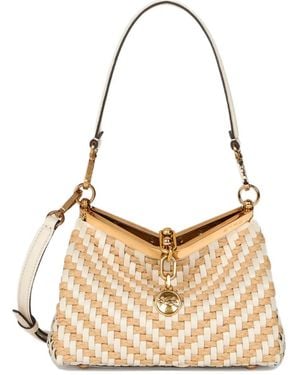 Etro Small Woven Leather And Raffia Vela Bag - Natural