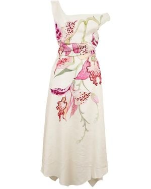 Clea Waverly ワンショルダーフローラル ドレス - ホワイト