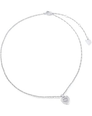 Guess Crystal-Embellished Heart-Pendant Necklace - White