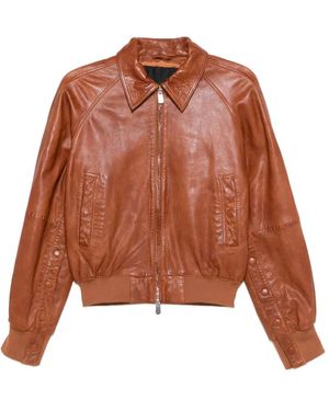 Pinko Barbra Bomber Leather Jacket - Brown