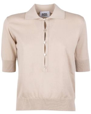 Alpha Studio Button Polo Top - Natural