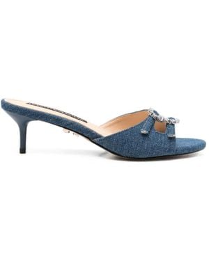 Twentyfourhaitch Sabaudia Crystal-Embellished Denim Sandals - Blue