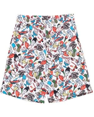 Fiorucci Graphic-Print Drawstring Shorts - White