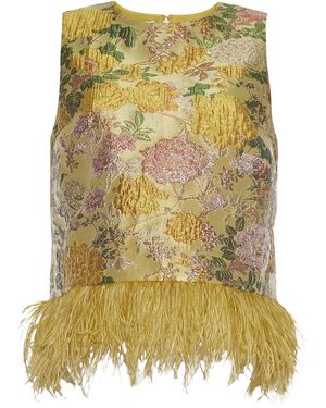 Cara Cara Belmond Feather-Trim Floral Top - Yellow