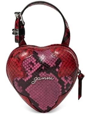 Ganni Nano Heart Snake-Effect Clutch Bag - Red