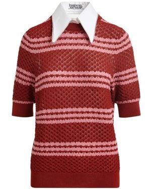 Essentiel Antwerp Striped Embellished-Collar T-Shirt - Red