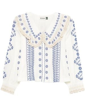 RIXO London Bestickte Percy Bluse - Weiß