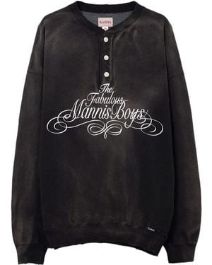 KAMIYA Henry Neck Distressed Sweatshirt - Black
