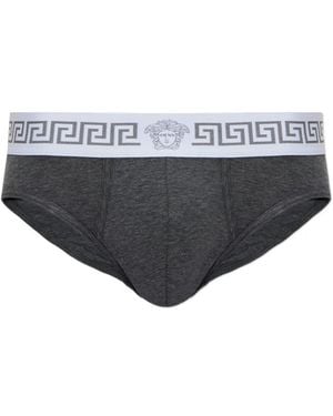 Versace Medusa Greca-Waistband Briefs - Grey