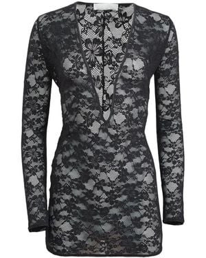 Fleur du Mal Le Stretch Lace Plunge Mini Dress - Black