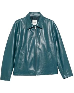Sandro Zip-Up Leather Jacket - Blue