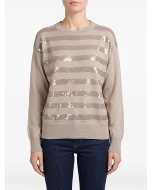 Brunello Cucinelli Maglione A Righe Con Paillettes - Neutro
