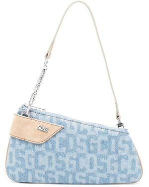 Gcds Denim Shoulder Bag With Logo Writing - Blue