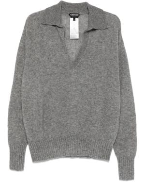 Tom Ford V-Neck Collared Jumper - Grey