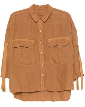 120% Lino Tie-Cuff Linen Shirt - Brown