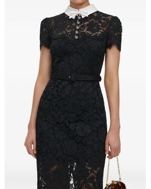 Self-Portrait Lace Contrast Collar Midi Dress - Black