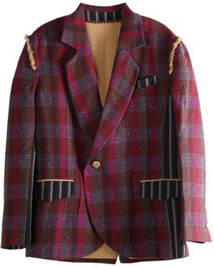 Commun's Check Pattern Blazer - Purple