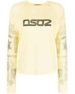 DSquared² Logo-Print Long-Sleeve Top - Metallic
