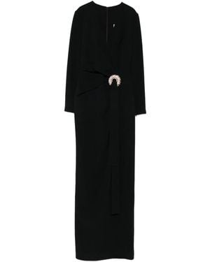 Elie Saab Crystal-Embellished Wrap Maxi Evening Dress - Black