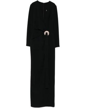 Elie Saab Crystal-Embellished Wrap Maxi Evening Dress - Black