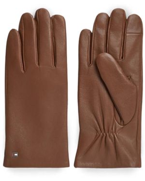 Tommy Hilfiger Logo-Plaque Leather Gloves - Brown