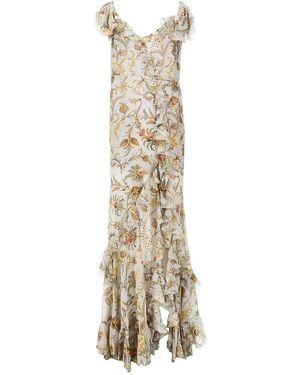 Etro Ruffled Floral Maxi Dress - Metallic