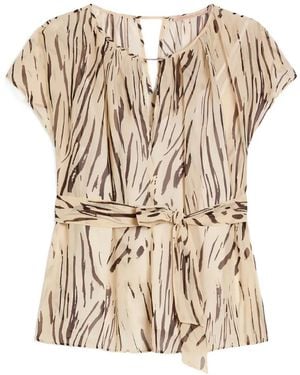 Pennyblack Zebra-Print Belted Blouse - White