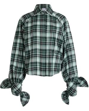 Patou Bow-Sleeve Check Shirt - Green