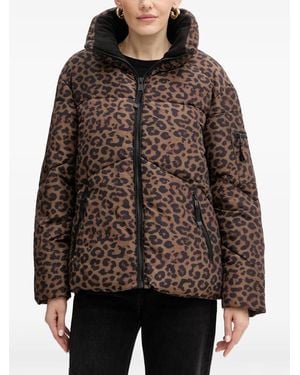 Guess Animal-Print Zip-Up Jacket - Brown