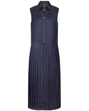 Thom Browne Midikleid Mit Falten - Blau