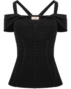 Murmur Candy Shoulder Straps Buttoned Top - Black