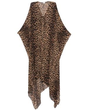 Saint Laurent Leopard-Print Silk Cape - Brown