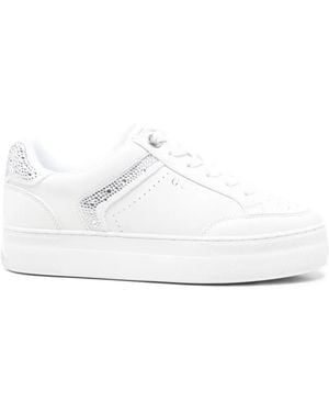 Guess Rhinestone-Embellished Leather Sneakers - White