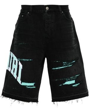Amiri Shorts Denim Con Ricamo - Nero
