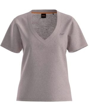 BOSS V-Neck Linen T-Shirt - Grey