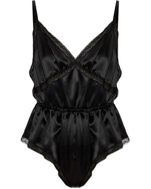 Dolce & Gabbana Lace-Trim Satin Bodysuit - Black