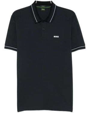 BOSS Logo-Print Tipped Polo Shirt - Black