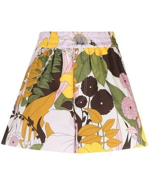 La DoubleJ Big Flowers-Print Cotton Shorts - Metallic