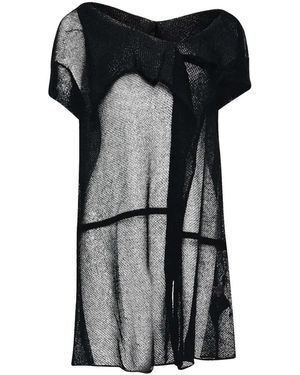 Yohji Yamamoto Mesh-Knit Asymmetric-Collar T-Shirt - Black