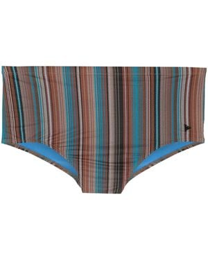 Amir Slama Gestreifte Badeshorts Mit Logo-Schild - Blau