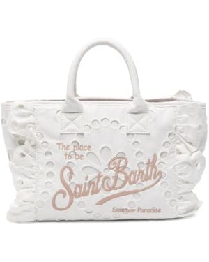 MC2 Saint Barth Colette Volant Ruffled Broderie-Anglaise Tote Bag - White