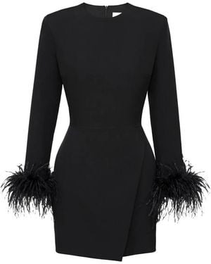 POST MERIDIEM Wrap Feather-Sleeve Mini Dress - Black