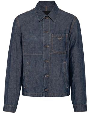 Prada Triangle-Logo Shirt Jacket - Blue