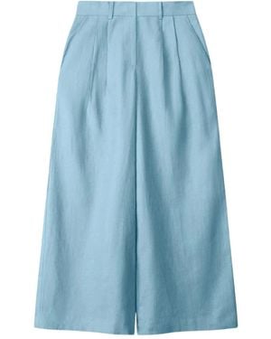 STAUD Pleated Linen Trousers - Blue