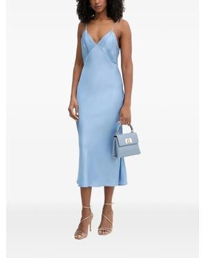 Silvian Heach Satin Midi Slip Dress - Blue