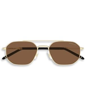 Montblanc Geometric-Frame Double-Bridge Sunglasses - Metallic