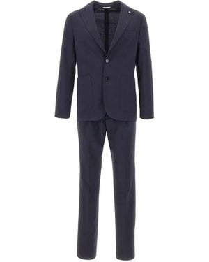 Manuel Ritz Patch-Pocket Logo-Pin Suit - Blue